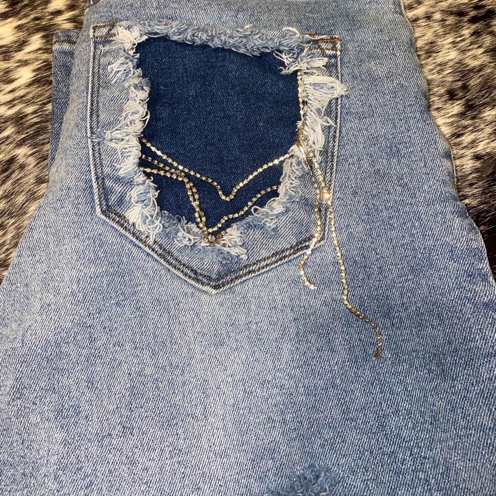 Fashion Nova Distressed Rhinestone Jeans